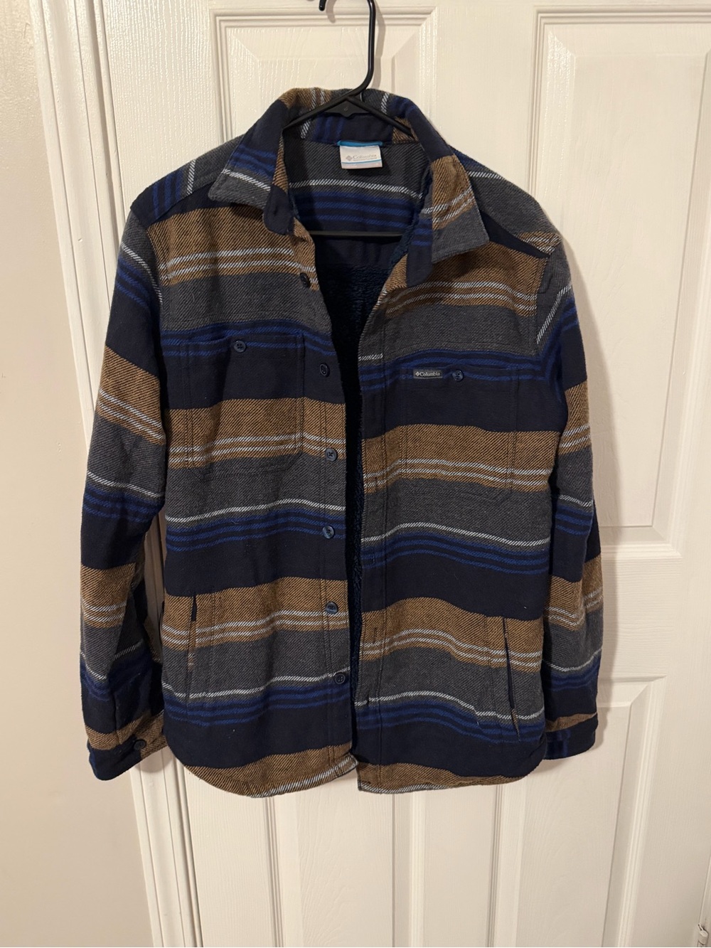 Columbia Fleece Lined Flannel Navy, Brown & Gray
